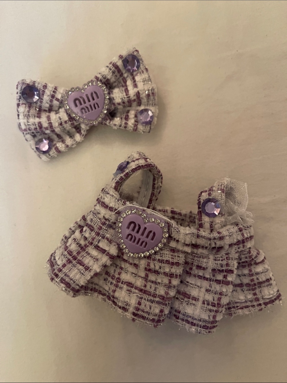 Lavender Plaid Bow and Skirt dress Set for Labubu new tweed